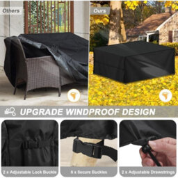 Garden Table Cover, 120X120X74Cm Rectangular Furniture Uv-Resistant Protective 420D - thumbnail 3