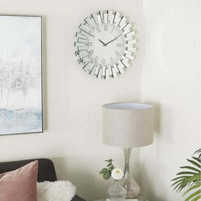 Biznest 3D Round 60Cm Sunburst Mirrored Office Wall Clock Modern Living Room Badroom Decor