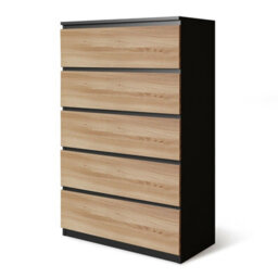 Urbn-Living Urbnliving Height 108.5Cm 5 Drawer Skagen Wooden Bedroom Chest Cabinet Colour Black Carcass And Oak Drawers No Handle Storage - thumbnail 1