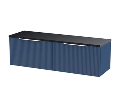 Hudson Reed Fluted Wall Hung 2-Drawer Vanity Unit & Black Laminate Worktop, Counter Top Vanity Unit In Satin Blue, 1200mm - image 1