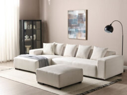 Beliani Corner Sofa 4 Seater Lungo Corduroy Off-White With Ottoman Right Hand - thumbnail 2