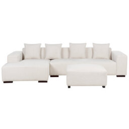 Beliani Corner Sofa 4 Seater Lungo Corduroy Off-White With Ottoman Right Hand - thumbnail 4