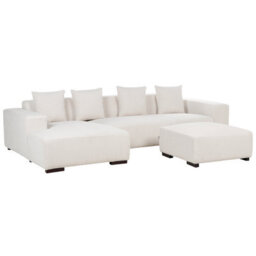 Beliani Corner Sofa 4 Seater Lungo Corduroy Off-White With Ottoman Right Hand - thumbnail 5