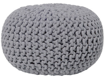 Beliani Dark Grey Knitted Pouf Ottoman 40 X 25 Cm - Cotton Cover, Eps Filling - image 1