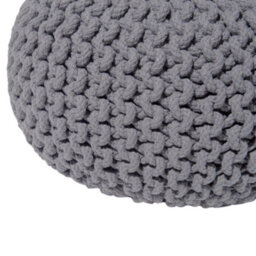 Beliani Dark Grey Knitted Pouf Ottoman 40 X 25 Cm - Cotton Cover, Eps Filling - thumbnail 4