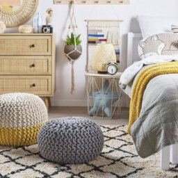 Beliani Dark Grey Knitted Pouf Ottoman 40 X 25 Cm - Cotton Cover, Eps Filling - thumbnail 2