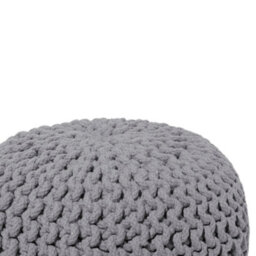 Beliani Dark Grey Knitted Pouf Ottoman 40 X 25 Cm - Cotton Cover, Eps Filling - thumbnail 3