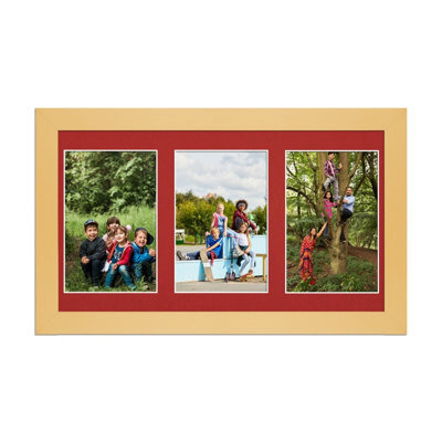 AK Frames 40X20Cm Mustard Yellow Modern Multi Photo Frame With Crimson Mount - Holds 3 Apertures (3X) 6X4 Photos - image 1