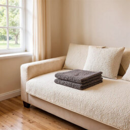 Living And Home Beige Lambswool Style Non Slip Faux Plush Sofa Cover Pack Of 1 240Cm W X 90Cm D - thumbnail 2