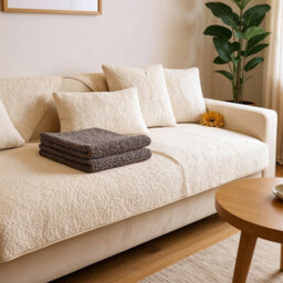 Living And Home Beige Lambswool Style Non Slip Faux Plush Sofa Cover Pack Of 1 240Cm W X 90Cm D