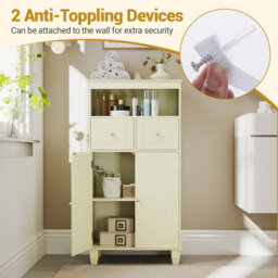 Costway Bathroom Floor Storage Cabinet Freestanding Storage Organizer With Doors-Beige - thumbnail 4