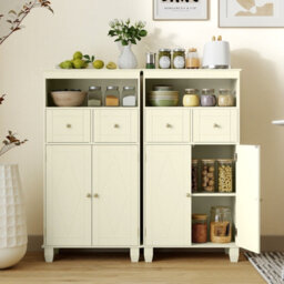 Costway Bathroom Floor Storage Cabinet Freestanding Storage Organizer With Doors-Beige - thumbnail 7