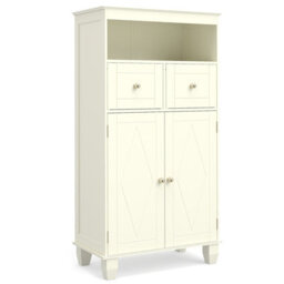 Costway Bathroom Floor Storage Cabinet Freestanding Storage Organizer With Doors-Beige - thumbnail 3