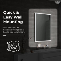 Ibathuk Spectra Wall Mounted Led Illuminated Bathroom Mirror, Designer Bathroom Mirror With Light Sensor & Demister Pad, 700X500mm - thumbnail 4