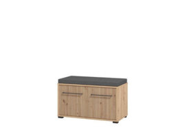 Amos Mann Furniture Landes Slatted Oak Effect 2 Door Shoe Storage Bench - thumbnail 3