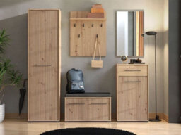 Amos Mann Furniture Landes Slatted Oak Effect 2 Door Shoe Storage Bench - thumbnail 4