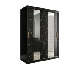 Arte Elegant Black Geneva Sliding Door Wardrobe W1500mm H2000mm D620mm - Mirrored Doors, Gold Handles, Space-Saving Storage - thumbnail 1