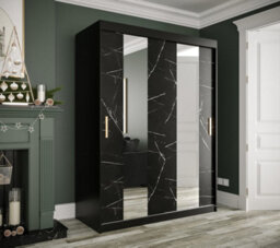 Arte Elegant Black Geneva Sliding Door Wardrobe W1500mm H2000mm D620mm - Mirrored Doors, Gold Handles, Space-Saving Storage - thumbnail 2