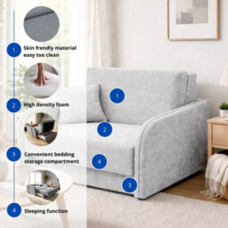 Armchair Sofa Bed With Guest Sleep Function And Bedding Box Easy 1 Light Grey Bonnell Sprung Compact Design For Living Room - thumbnail 5