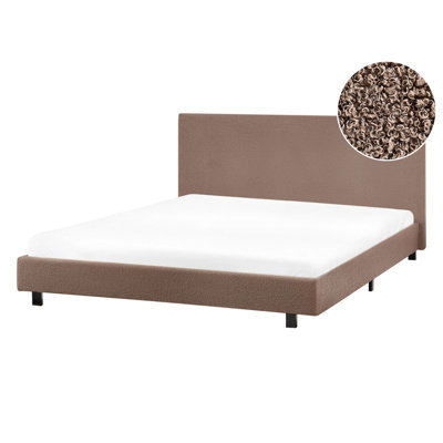 Beliani Bed Boucle Albi 140 X 200 Cm (Eu Double) Brown - image 1