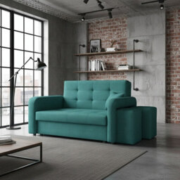 Viva Home Ii Sofa Bed Sleeping Function Two Ottomans 158 Cm Chipboard Metal Legs Living Room Turquoise Right - thumbnail 1