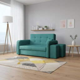 Viva Home Ii Sofa Bed Sleeping Function Two Ottomans 158 Cm Chipboard Metal Legs Living Room Turquoise Right - thumbnail 2