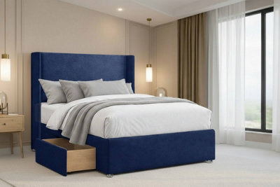 "Nexus Portofino Plush Divan, Navy, 54"" Winged Hb, 2 Drawers Foot-End, Open Coil Mattress, Double" - image 1