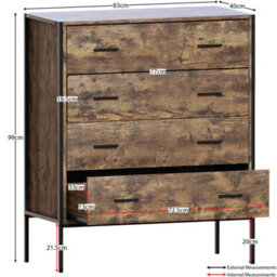 Lassic Vida Designs Brooklyn Dark Wood 4 Drawer Chest (H)990mm (W)830mm (D)400mm - thumbnail 2