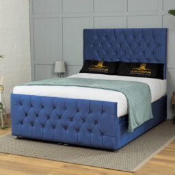 UKBEDFURNITURE Winchester Plush Blue End Opening Divan Ottoman Bed With 54 Inch Headboard - thumbnail 1