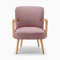 Furniturebox Uk Sylvie Accent Chair Berry And Cream Stripe Oak Effect Legs - thumbnail 4