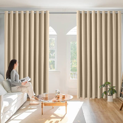 Bedlooms Cream Blackout Curtains Living Room Thermal Insulated Extra Long Window Curtain (Pair) 90 X 108 Inches With Tie Backs Two - image 1
