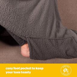 Charcoal Grey Wearable Blanket With Sleeves Foot Pocket Teddy Fleece Cushion - thumbnail 3