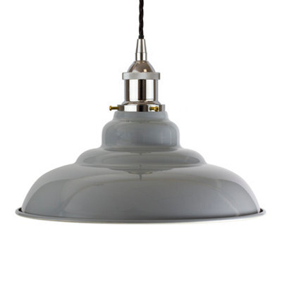 French Grey St Edmund's Painted Dome Pendant Light With Nickel Lamp Holder And Black Twisted Cable - Se Home - image 1