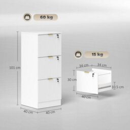 White 3 Drawer Filing Cabinet, File Cabinet With Lock And Adjustable Hanging Rails - thumbnail 2