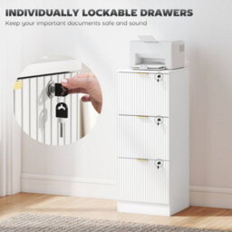 White 3 Drawer Filing Cabinet, File Cabinet With Lock And Adjustable Hanging Rails - thumbnail 5