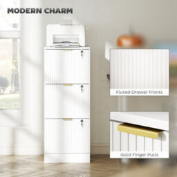 White 3 Drawer Filing Cabinet, File Cabinet With Lock And Adjustable Hanging Rails - thumbnail 6