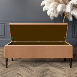 90Cm Paris Striped Ottoman Storage Bench -Upholstered Shoes Bench With Black Turned Wooden Legs - Brown Naple Ottoman Bench - thumbnail 2