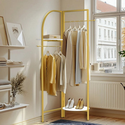 Gold Corner Hall Tree Freestanding Coat Rack Adjustable Collapsible - image 1