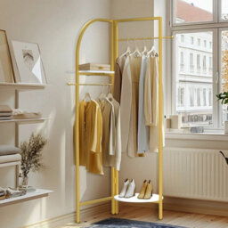 Gold Corner Hall Tree Freestanding Coat Rack Adjustable Collapsible - thumbnail 1
