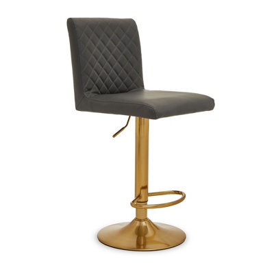 Orsina Baina Dark Grey And Gold Bar Stool With Round Base - image 1