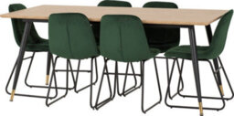 Seconique Hamilton Large Dining Set Oak Effect With 6 Green Velvet Lukas Chairs - thumbnail 2