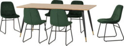 Seconique Hamilton Large Dining Set Oak Effect With 6 Green Velvet Lukas Chairs
