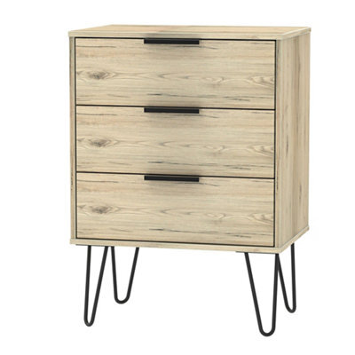 Ready Assembled Matt Oak Effect 3 Drawer Midi Chest (H)740mm (W)575mm (D)395mm - image 1