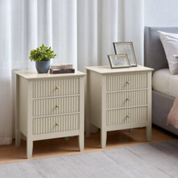 Melody Maison Pair Of 3 Drawer Bedside Tables - Hales Taupe Range - thumbnail 2