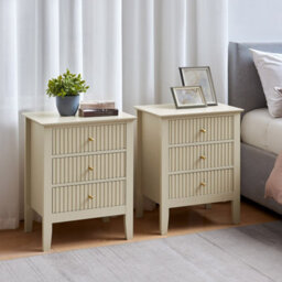 Melody Maison Pair Of 3 Drawer Bedside Tables - Hales Taupe Range - thumbnail 1
