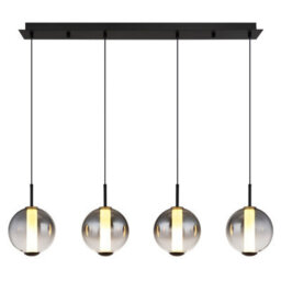 Luminosa Lighting Luminosa Lacy Bar Pendant Ceiling Light Matt Black, Smoke Glass Shades, 4X Led 3000K - thumbnail 4