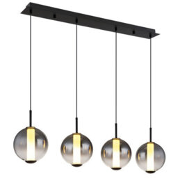 Luminosa Lighting Luminosa Lacy Bar Pendant Ceiling Light Matt Black, Smoke Glass Shades, 4X Led 3000K