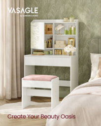Vasagle Dressing Table, Makeup Table With Mirror, Vanity Table With Adjustable Shelves, Drawer - thumbnail 1