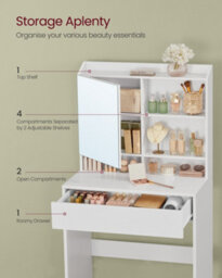 Vasagle Dressing Table, Makeup Table With Mirror, Vanity Table With Adjustable Shelves, Drawer - thumbnail 3