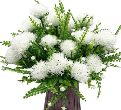 Artificial Dandelion Plants, Plastic Flowers, Shrubs, Bushes, Fake Grass For Weddings, Indoor And Outdoor Use - White, 4 Pack - image 1